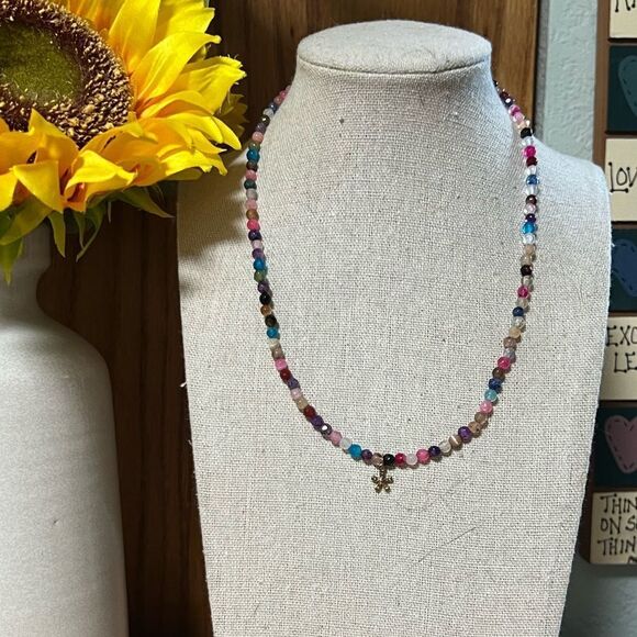 Multicolor Beaded Necklace with Gold Accent #J3 - Picture 1 of 6